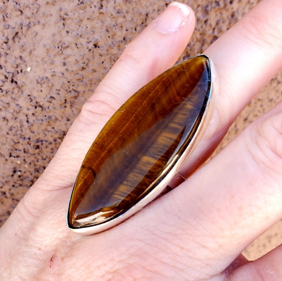 New Huge Tiger Eye 925 Silver Statement Ring. - Picture 5 of 15